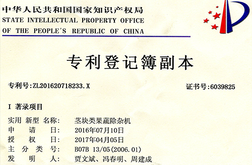 茎块类果蔬除杂机实用型zhuanli